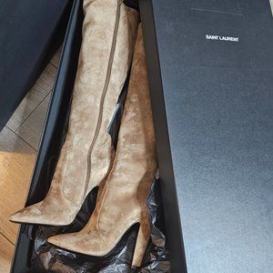 NEW Saint Laurent Velvet Tall Boot in Tan Size 41